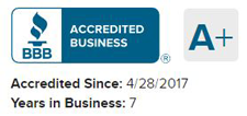 Better Business Bureau badge for Accredited Business with A+ rating