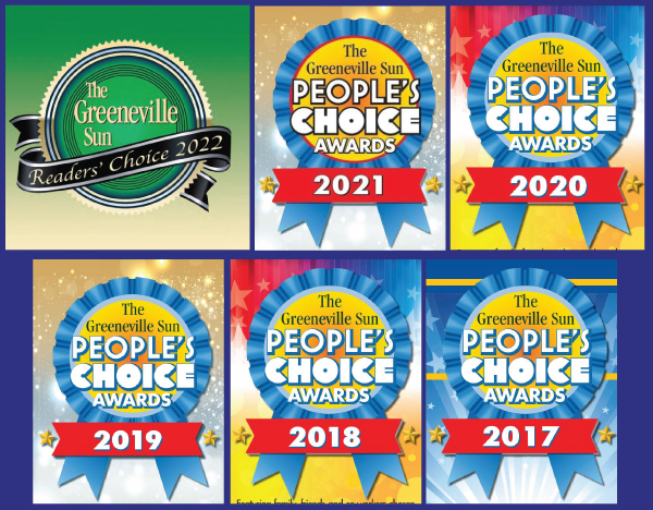 Graphic compiling Greeneville Sun People's Choice and Readers Choice awards for 2017-2022
