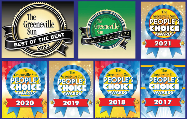 Compilation of Greeneville Sun awards badges from 2017 - 2023